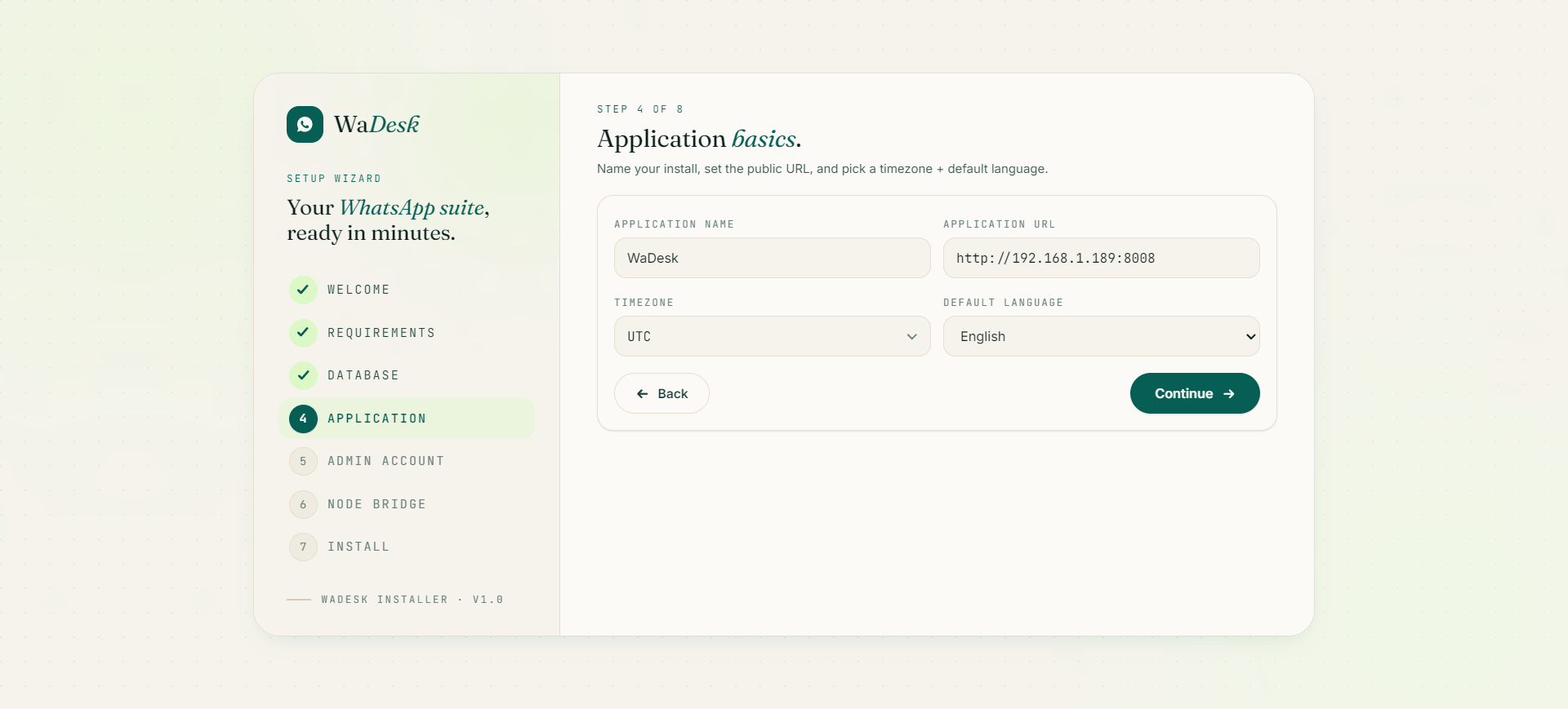 WaDesk web installer — Application basics